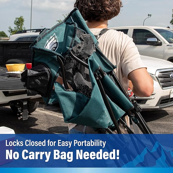 Kijaro Sports Fan Folding Chair, 26" L x 35.5" W x 37" H, Philadelphia Eagles