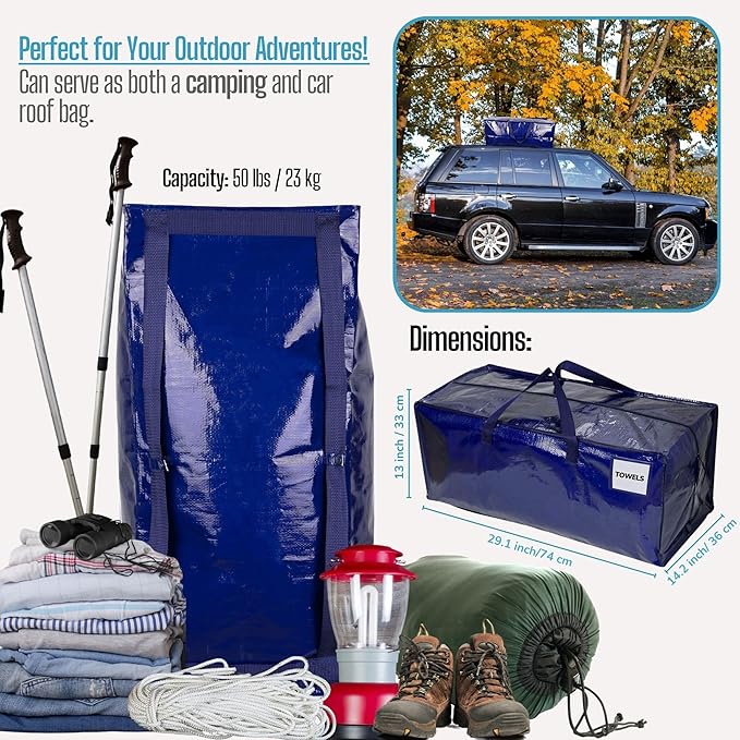 VENO 10 Pack Moving Bags w/Backpack Straps, Heavy Duty, Moving Boxes Alternative, Packing Supplies, Large Storage Totes for Dorm Room Essentials with Zipper for Clothes (Blue, 10 Pack)