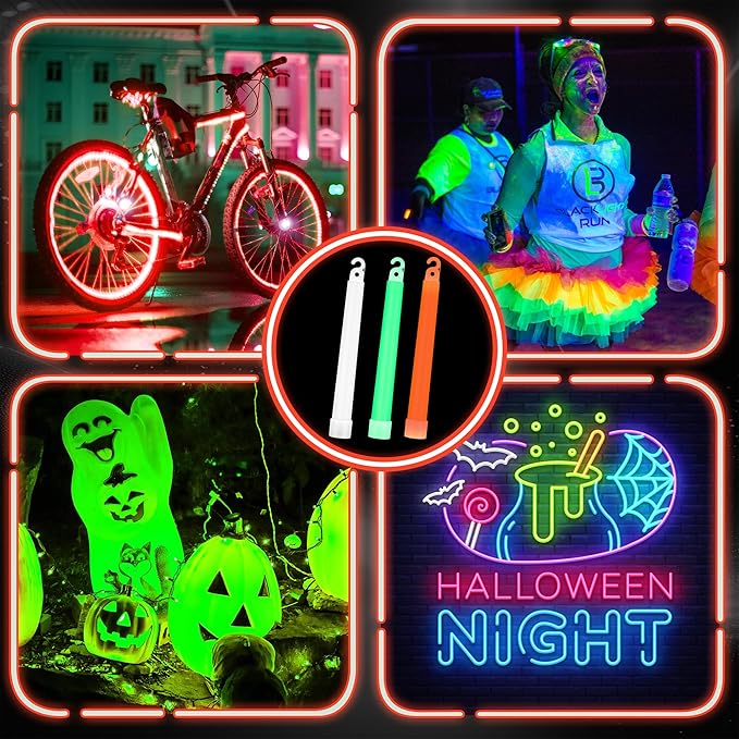 Sotiff 96 Pcs 6 Inch Ultra Bright Emergency Glowing Sticks, Glow Sticks with 12 Hour Duration, Halloween Favors for Party Birthday Wedding Concerts Halloween