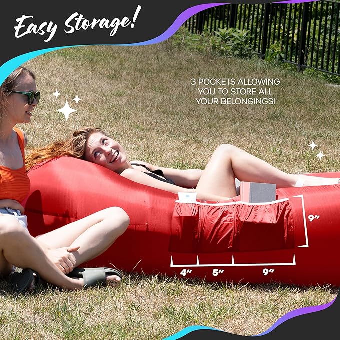Nevlers 2 Pack Inflatable Loungers Air Sofa Couch | Perfect for Beach Chair Camping Chairs or Portable Hammock |Travel Bag Pouch, Pegs & 3 Pockets| Movie Seating & Camping Accessories Blow Up Lounger