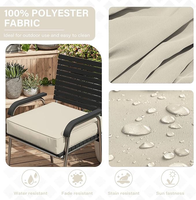 Patio Chair Cushions 24 X 24 X 5 Inch Waterproof Outdoor Seat Cushions for Patio Furniture, Outdoor Sofa Couch Pads with Ties & Handle, Set of 2, Cream