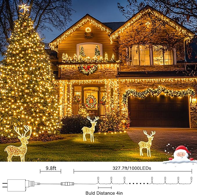 JMEXSUSS 1000LED Green Wire String Lights Warm White