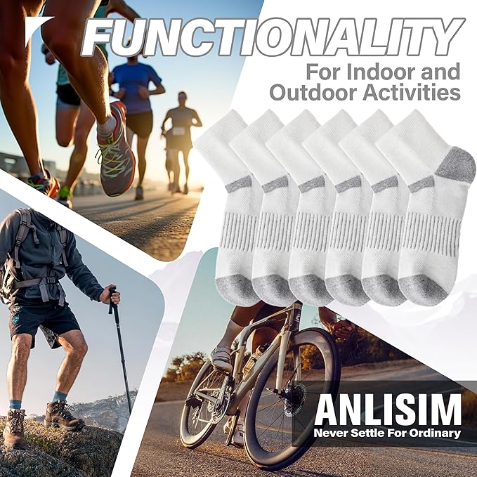 6 Pairs Merino Wool Ankle Running Hiking Socks Compression Support Breathable Thick Cushion No Show Socks for Women Men