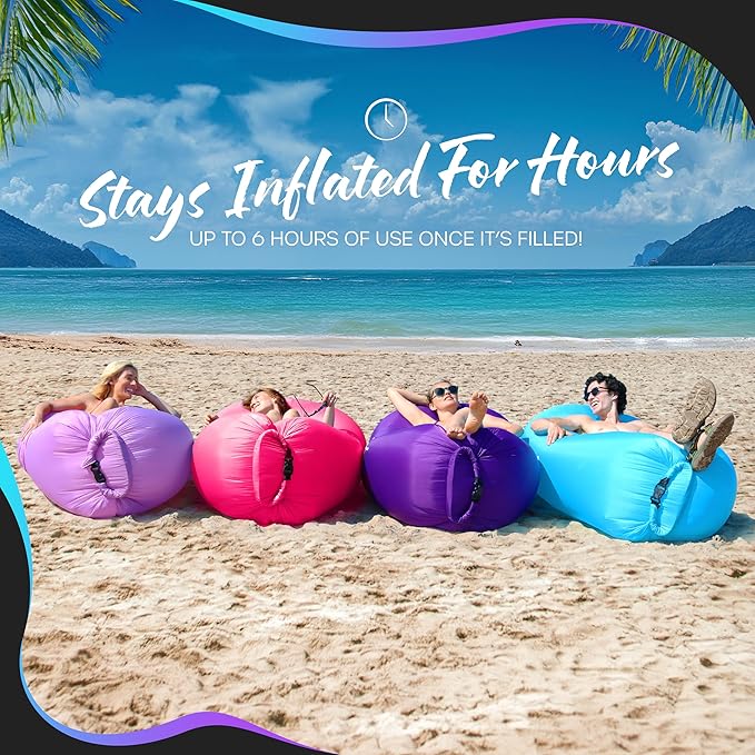 Nevlers 2 Pack Inflatable Loungers Air Sofa Couch | Perfect for Beach Chair Camping Chairs or Portable Hammock |Travel Bag Pouch, Pegs & 3 Pockets| Movie Seating & Camping Accessories Blow Up Lounger