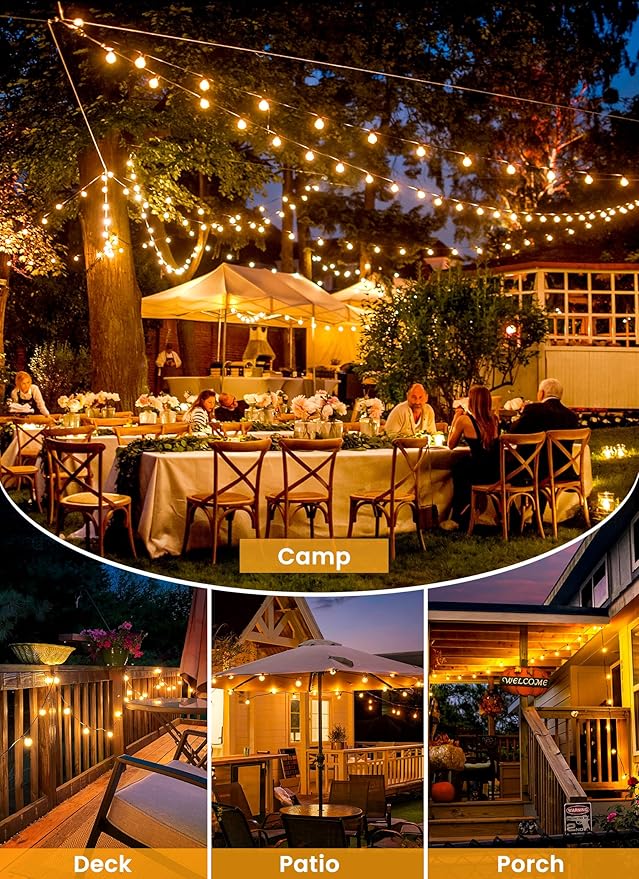 Brightown 75FT Solar String Lights Outdoor with Remote and 36 LED Shatterproof Bulbs, Dimmable & Timable, 3 Light Modes, Solar Patio String Lights Outdoor for Cafe, Garden, Deck, Outside Wedding