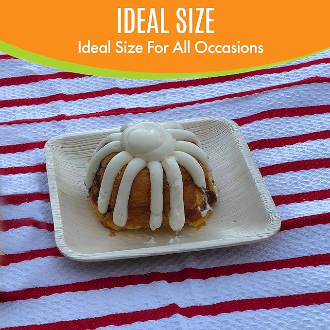 Raj Palm Leaf Plates [200-Pack] 6" Square Plates like Bamboo plates Disposable, Strong, Decorative Compostable Tableware for wedding, Lunch, Dinner, Birthday, Camping, Outdoor BBQ, Picnic