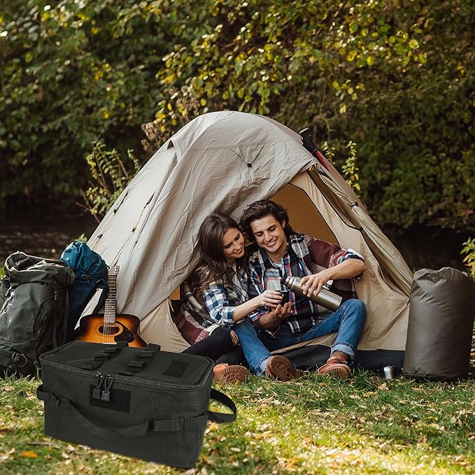 Camping Storage Bags, Utility Tote Bag for Campings Cookware Organizer, Trunk Organizer with Shoulder Strap,Outdoor Garden Tool Bag for Camping, Travel, Picnic, Garage Trunk (Black)