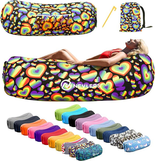 Nevlers Inflatable Lounger | 210T Polyester Inflatable Chair | No-Pump Blow Up Couch | Camping Couch Air Sofa Bed w/ 450 lbs. Cap., Pockets & Matching Bag | Use as Inflatable Couch for Adults & Kids