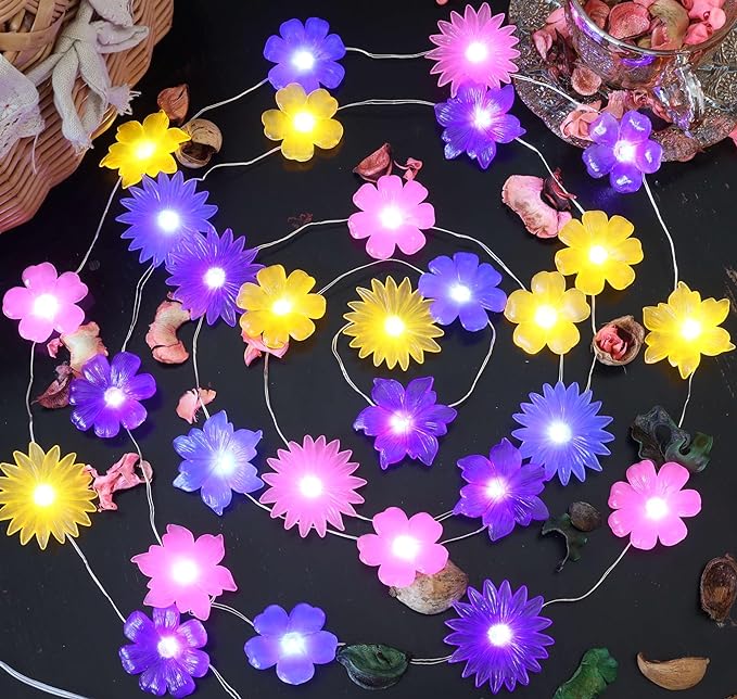 Flower Lights Cute Fairy String Lights Floral Room Decor Night Lights USB Plug in or Battery Power String Lights Indoor Remote Control 8.5ft 20LED