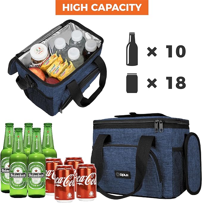 OPUX Soft Cooler Bag, Insulated Collapsible Lunch Cooler Bag for Men Work Camping Beach Travel, Portable Soft Sided Leakproof Waterproof Large Lunch Bag Box with Shoulder Strap 18 Cans, Heather Navy