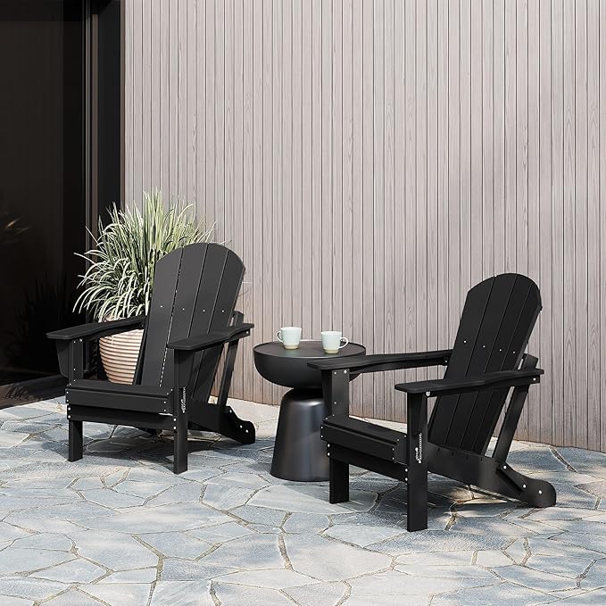 WestinTrends Malibu 2 Piece Set Outdoor Folding Poly Adirondack Chair, Black