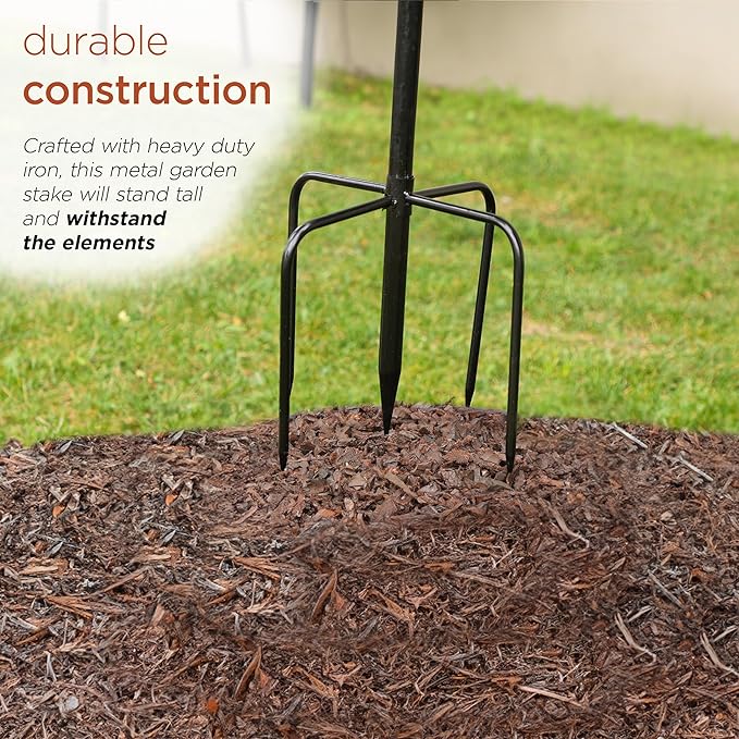 Alpine Corporation SLL2652SL 85" Metal Windmill Garden Stake, Large Outdoor Wind Spinner for Yard, Lawn, Patio, or Garden with Durable Iron Construction, Silver