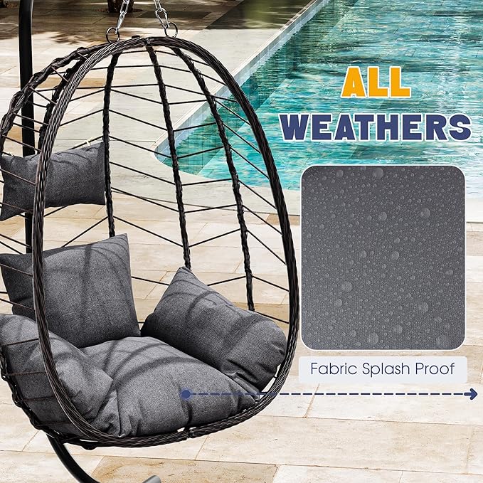 Egg Chair with Stand, Patio Wicker Bifanuo Hanging Chair, Hammock Swing Chair, 350LBS Capacity for Bedroom, Balcony, Garden(BR-GR)