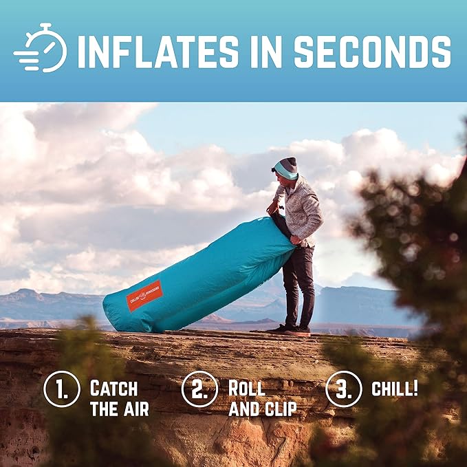Chillbo Shwaggins Inflatable Couch – No-Pump Setup, Ripstop Polyester, Stability Pegs, Fun Prints, Portable Air Lounger for Beach, Camping, Festivals, and Tailgating - Turquoise