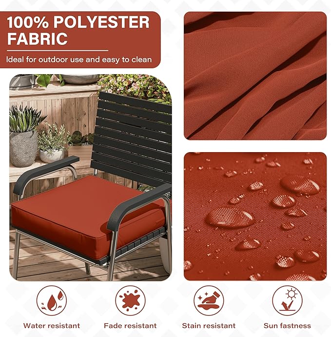 Patio Chair Cushions 18.5 X 16 X 4 Inch Waterproof Outdoor Seat Cushions for Patio Furniture, Outdoor Sofa Couch Pads with Ties & Handle, Set of 2, Terra Red