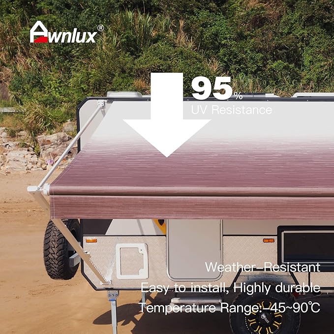 AWNLUX RV Awning Fabric Replacement Waterproof Vinyl Shade Screen for Awnings Camping Universal Fit Fabric Sun Shade UV Sun Blocker Canopy RV Awning Shade Shelter Burgundy Fade-12' (Fabric 11'2")