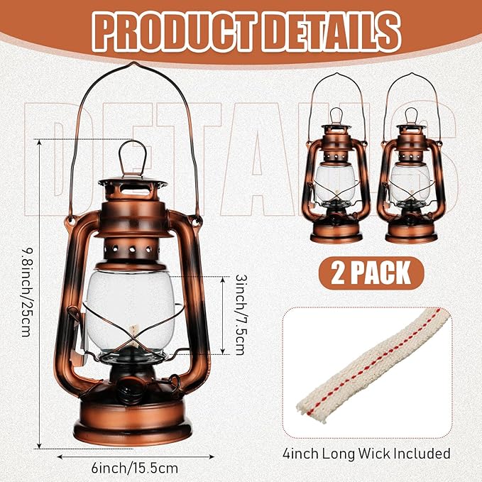 Retisee 2 Pcs Hurricane Lantern 10 Inch Original Oil Burning Lantern Decorative Kerosene Vintage Oil Lamp Hanging Kerosene Fuel Lamps for Outdoor Indoor Home Patio Camping, Bronze