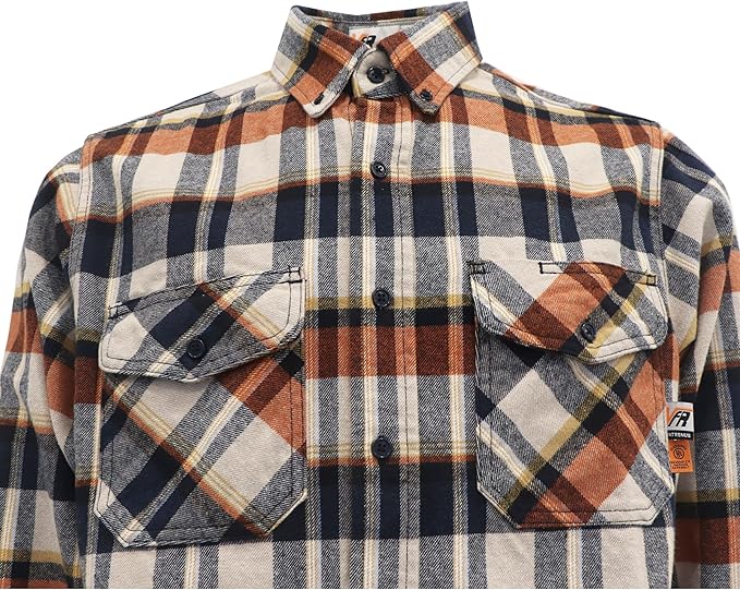 VATRENUS FR Shirts for Men Plaid Flannel Jacket 8.5oz Heavyweight Flame Resistant Welding Shirt
