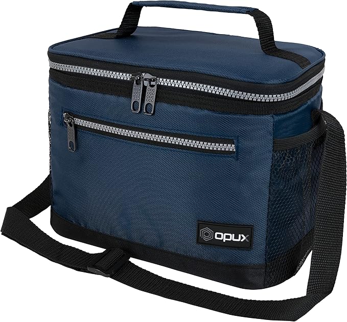 opux Insulated Lunch Box Men Women, Lunch Bag for Work School, Leakproof Soft Cooler Tote Adult, Large Lunch Pail Kids Boys Girls, Picnic Beach Food Bag with Shoulder Strap, Navy