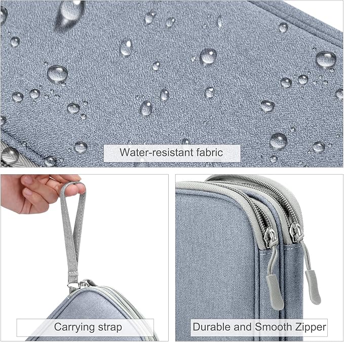 FYY Electronic Organizer, Travel Cable Organizer Bag Pouch Electronic Accessories Carry Case Portable Waterproof Double Layers Storage Bag for Cable, Charger, Phone, Earphone, Medium Size- Light Grey