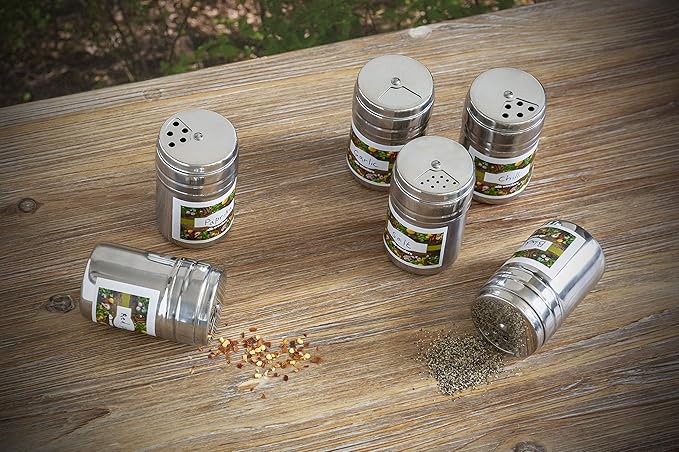 Wealers 6 Piece Stainless Steel Spice Shaker Jars Salt and Pepper Holder BBQ Spice Herbs 3 Size Cover with Bag for East Travel, Great for Home or Outdoor Use,