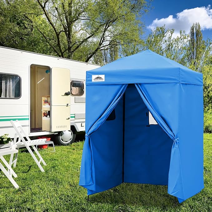 EAGLE PEAK Flex Ultra Compact 5x5 Pop-up Canopy, Sun Shelter, Changing Room, Portable Privacy Tent for Pool, Fashion Photoshoots, or Camping, Light Blue