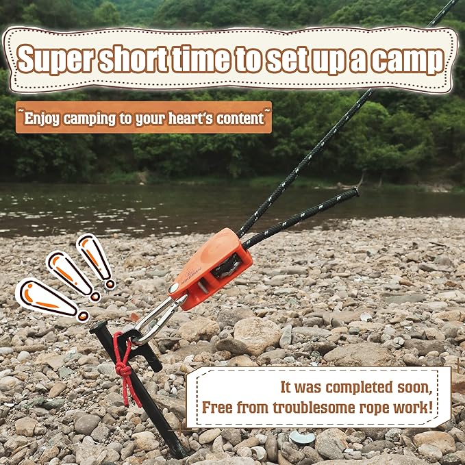 Hikeman Camping Rope with Ratchet Pulley,Quick Setup Outdoor Guy Lines Adjustable Tent Tie Downs Rope Hanger for Canopy,Kayak and Canoe,Grow Light (4PCS,Orange)