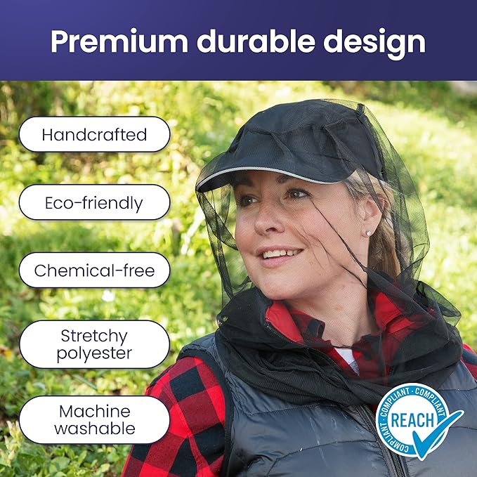 EVEN NATURALS Premium Mosquito Head Net - Ultra Large and Long, Extra Fine Holes, Mesh (39 * 26 * 25 inch)