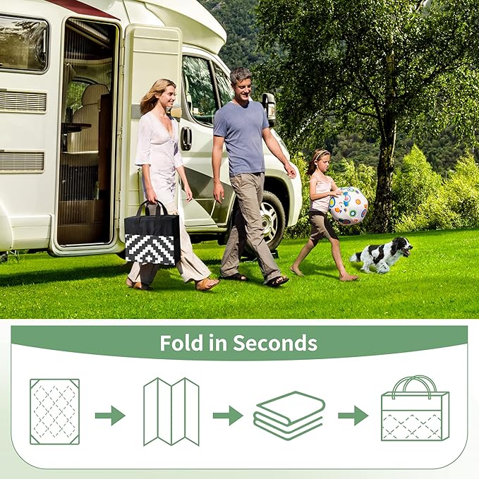 GENIMO Outdoor Rugs 8x10 Waterproof, Reversible Mats, Area Plastic Straw Rug, Outside Carpet, Geometric Rv Mat for Patio Camping Picnic Backyard Deck Balcony Porch Beach Trailer (Black & White)