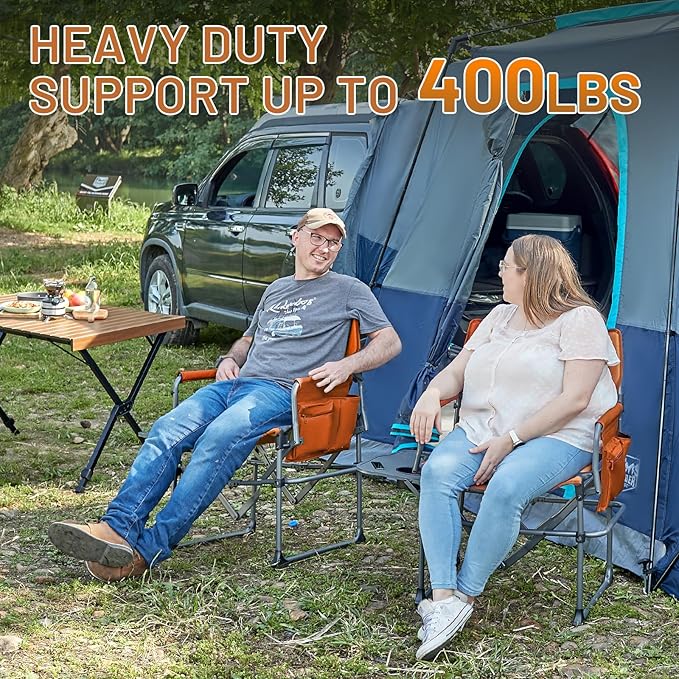 TIMBER RIDGE Aluminum Camping Directors Chair with Side Table Pocket, Portable Folding Chair, Heavy Duty Lawn Chair for Fishing Trip Picnic Concert Outdoor 400lbs, Orange 2 Pack