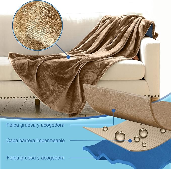 Waterproof Throw Blanket, Ultra-Soft, Water Resistant, Water Proof, Stain Proof, Leakproof & Spill-Proof Flannel Throw (Velvet Brown & Twilight Blue, 40x60)