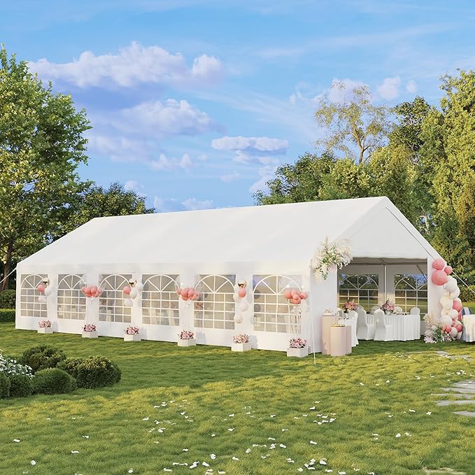 Aoxun 20x40 Party Tent Canopy for Weddings Waterproof Event Tent with Removable Sidewalls &Roll-up Door, Heavy-Duty Steel Frame for Outdoor Weddings, BBQ, Birthday Parties, & Camping,White