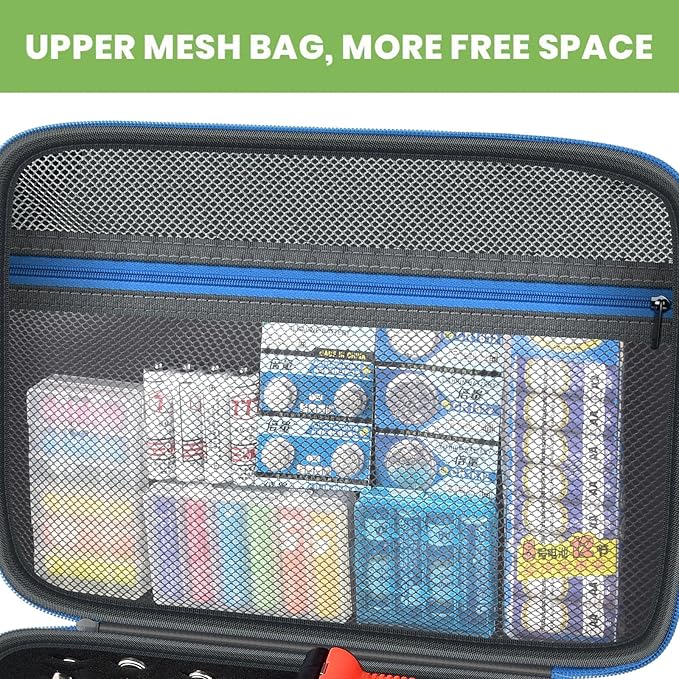 Battery Organizer Storage Holder Case Box with Tester Checker BT-168. Holds 136+ Batteries AA AAA C D Cell 9V 3V Lithium (Blue)
