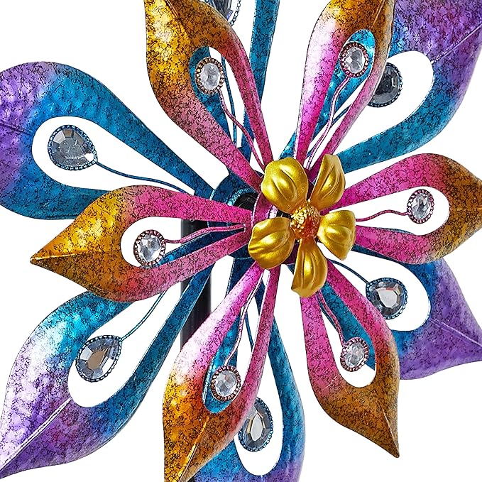 Alpine Corporation SLL2338 Metal Layered Floral Wind Spinner Garden Stake, Colorful Decor for Garden, Patio, & Lawn, 54" H