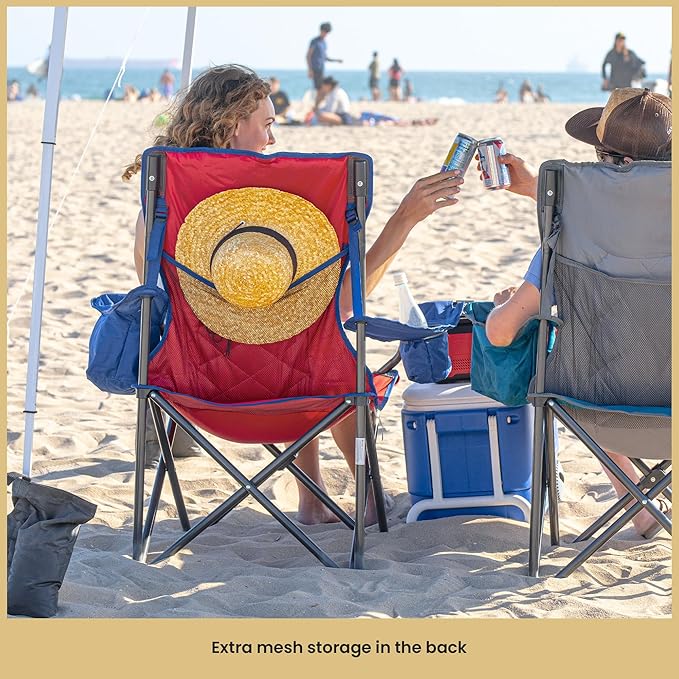 ARROWHEAD OUTDOOR Portable Folding Camping Quad Chair w/ 6-Can Cooler, Cup & Wine Glass Holders, Heavy-Duty Carrying Bag, Padded Armrests, Headrest & Seat, Supports up to 550lbs, USA-Based Support