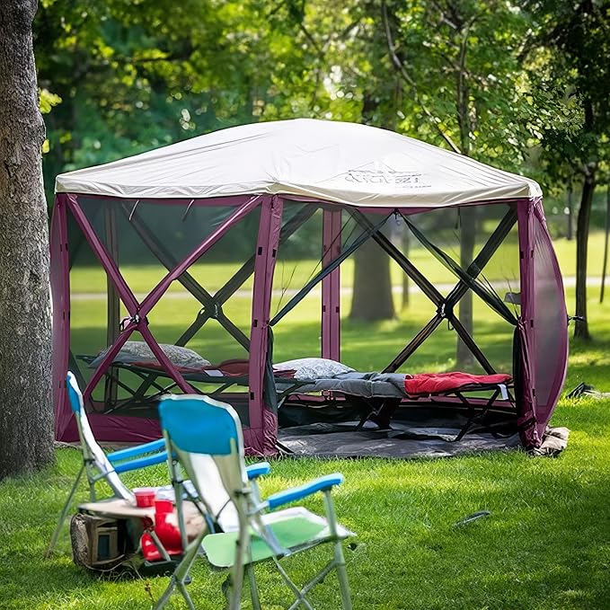CLAM Pop Up Screen Tent, Outdoor Camping Gazebo Canopy, Escape, 11.5', Plum