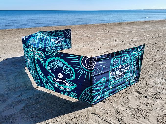 Premium 20 ft Beach Windscreen, Privacy Screen, Wind Blocker Free Rubber Mallet and Carry Bag Included (Beach Bus)
