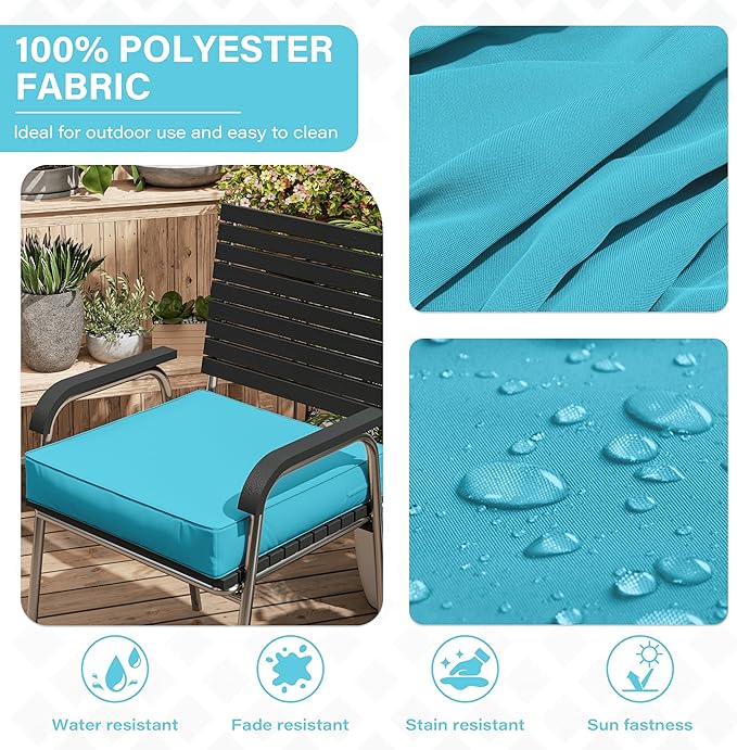 Patio Chair Cushions 22 X 22 X 4 Inch Waterproof Outdoor Seat Cushions for Patio Furniture, Outdoor Sofa Couch Pads with Ties & Handle, Set of 2, Lake Blue