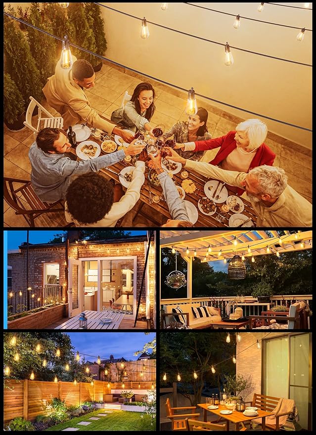 Brightown Solar Lights Outdoor Waterproof 108FT with 50 Shatterproof ST38 LED Bulbs, 2700K Solar Lights Outdoor with Remote, Solar String Lights for Outside, Camping, Yard, Party Decor