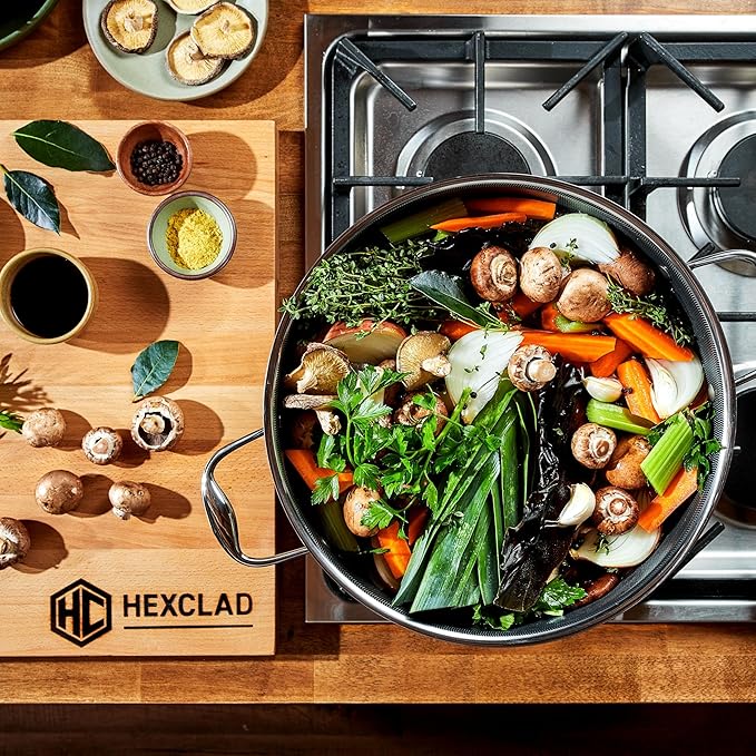 HexClad Hybrid Nonstick 12-Quart Stockpot with Tempered Glass Lid, Stay-Cool Handles, Dishwasher-Friendly, Oven-Safe Up to 900°F, Induction Ready, Compatible with All Cooktops