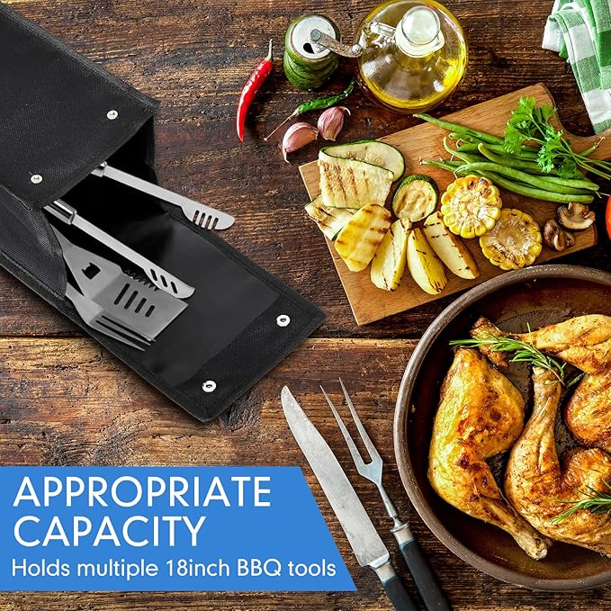 Amylove 2 Sizes Grill Utensil Storage BBQ Tool Bag Foldable Oxford Grilling Carry Bag Waterproof Grill Utensil Holder Outdoor BBQ Accessories Picnic Cooking Tools for Camp Barbecue(Plus)