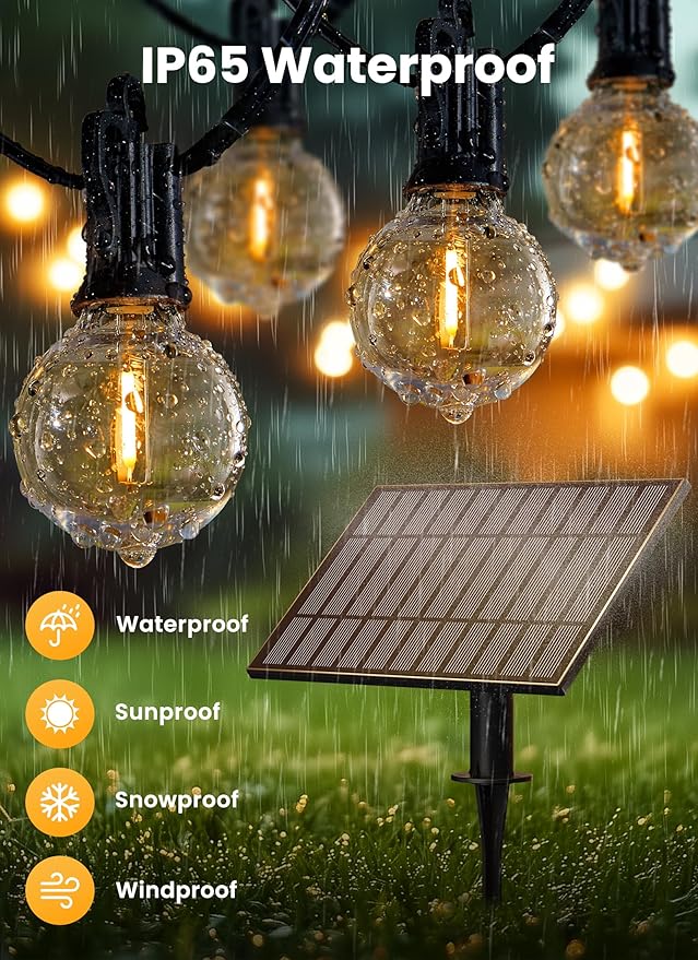 Brightown 38FT Solar String Lights Outdoor with Remote and 16 LED Shatterproof Bulbs, Dimmable & Timable, 3 Light Modes, Solar Patio String Lights Outdoor for Cafe, Garden, Deck, Outside Wedding