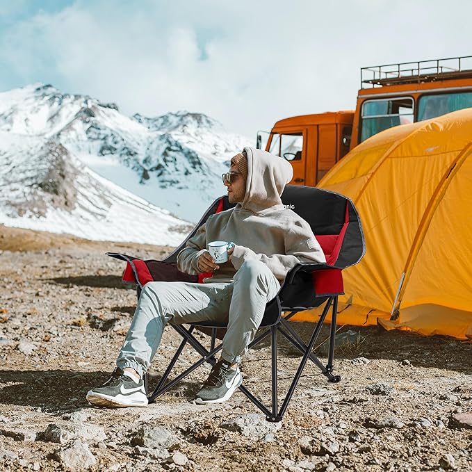 Oversized Camping Chair, Portable Folding Camping Chairs with Side Pocket, Cup Holder and Carry Bag, Heavy Duty Outdoor Camping Chairs for Adults, Fishing, Sports, Trip, up to 400lbs, Style 5