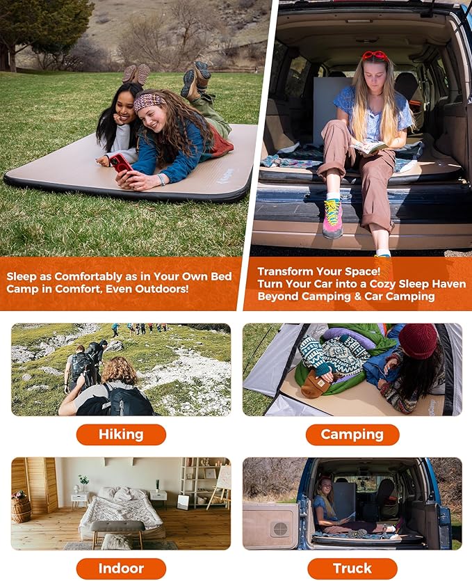 KingCamp Flexi Rest 5.0 Sleeping Pad for Camping, Inflatable Sleeping Mat, Portable Camping Mattress for Tent, Cot & RV Travel, PVC Free, Double