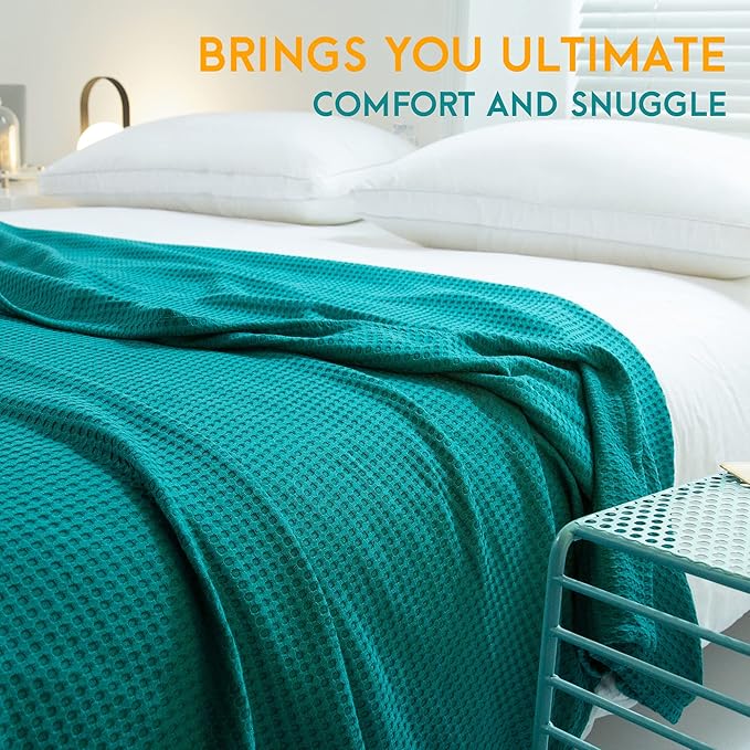 AmyHomie Cooling Blanket Queen Size, 100% Rayon Derived from Bamboo, Cool Summer Blanket for Hot Sleepers Soft Comfy Waffle Lightweight Blankets for All Seasons(Teal, 90×90in)