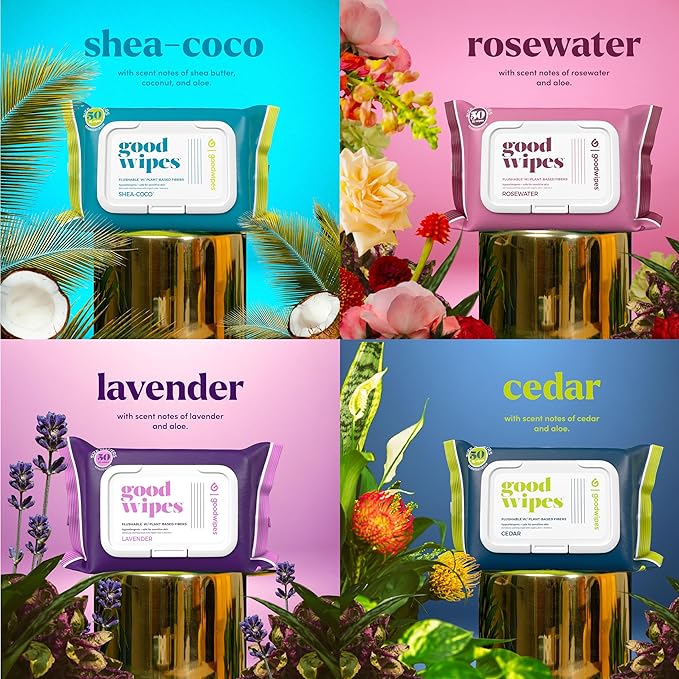 goodwipes Flushable Butt Wipes - Extra Large Adult Wet Wipes For Women & Men - Bathroom Essentials - Sewer & Septic Safe - Variety Pack, 200 Count (4 Packs)