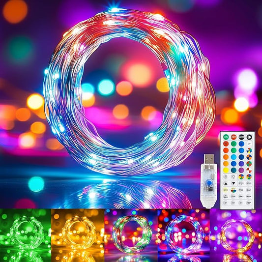 TW Shine Color Changing Fairy Lights, 100 LED 32.8 FT USB RGB Copper Wire Christmas String Lights with Remote & Timer for Indoor Outdoor Xmas Tree Party Wedding Christmas Decorations