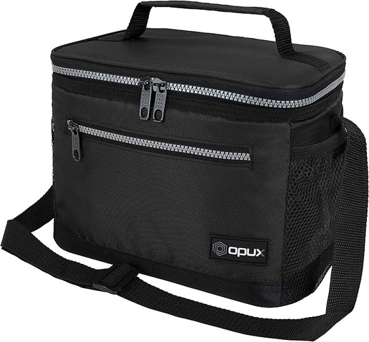 opux Insulated Lunch Box Men Women, Lunch Bag for Work School, Leakproof Soft Cooler Tote Adult, Large Lunch Pail Kids Boys Girls, Picnic Beach Food Bag with Shoulder Strap, Black