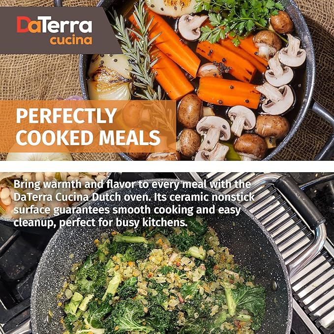 DaTerra Cucina - 5 Qt Nonstick Ceramic Dutch Oven Pot with Lid – Lightweight Nonstick Pot with Dual Handles, Perfect for Soup, Pasta, Sautéing, Searing, Induction & Stovetop Safe - Black