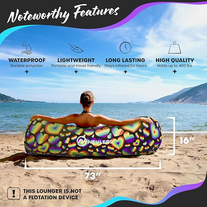 Nevlers Inflatable Lounger | 210T Polyester Inflatable Chair | No-Pump Blow Up Couch | Camping Couch Air Sofa Bed w/ 450 lbs. Cap., Pockets & Matching Bag | Use as Inflatable Couch for Adults & Kids